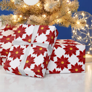 Geometric Red and Gold Floral  Wrapping Paper