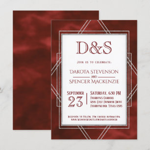 Geometric Red Art Deco   Modern Monogram Wedding Invitation