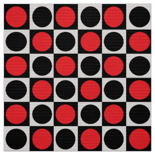 Geometric Red Black Dots Fabric