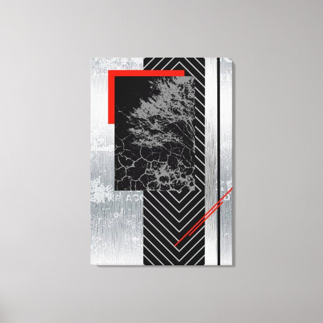 Geometric red, black, grey, modern canvas wall art (Front)