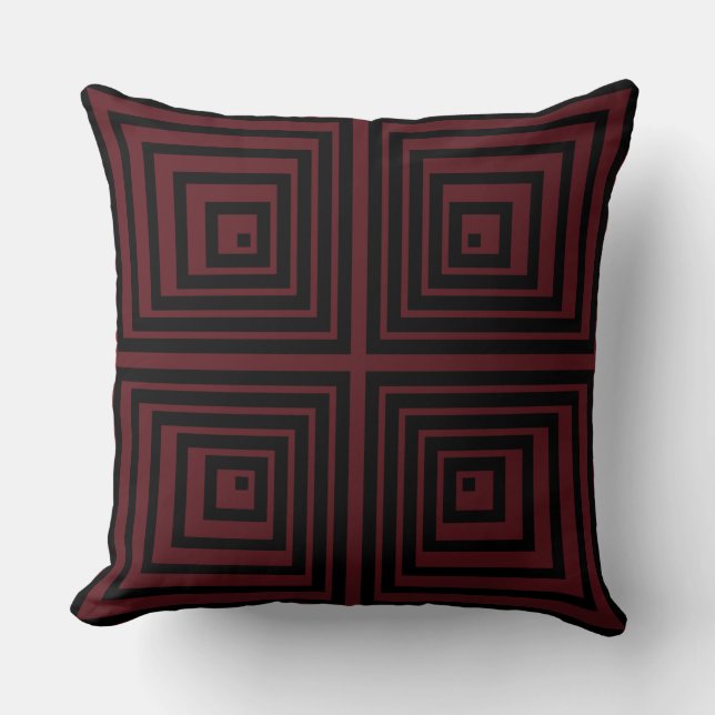 Geometric Red & Black Nested Box Star Pattern Throw Pillow (Front)
