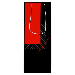 Geometric red, black, white stripe wine gift bag