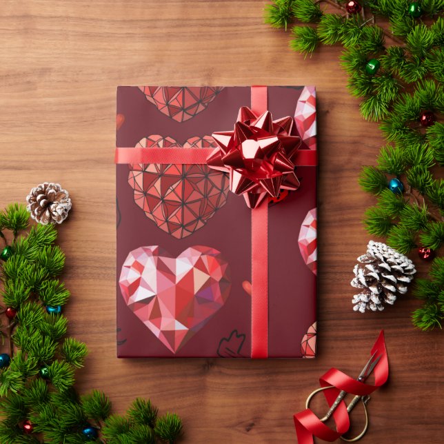 Geometric Red Hearts Wrapping Paper (Holiday Gift)
