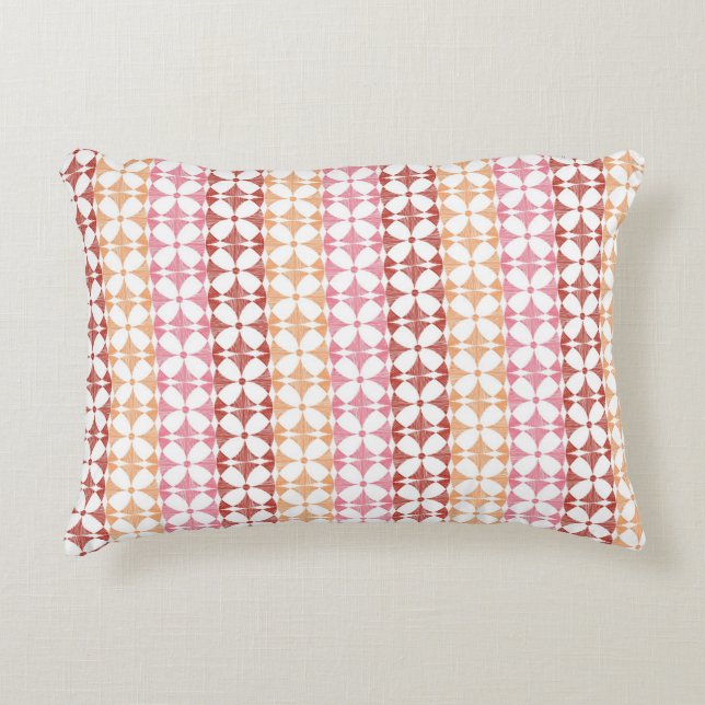 Geometric red ikat stripes pattern accent pillow (Front)