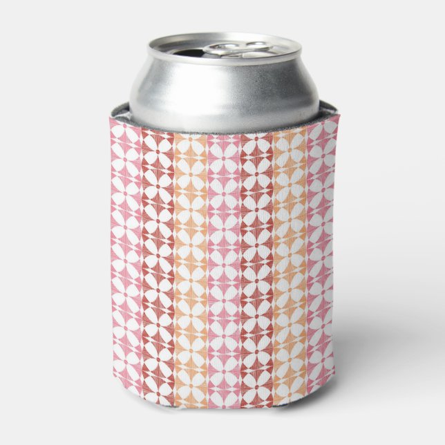 Geometric red ikat stripes pattern can cooler (Can Front)