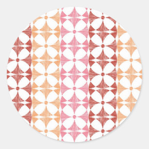 Geometric red ikat stripes pattern classic round sticker