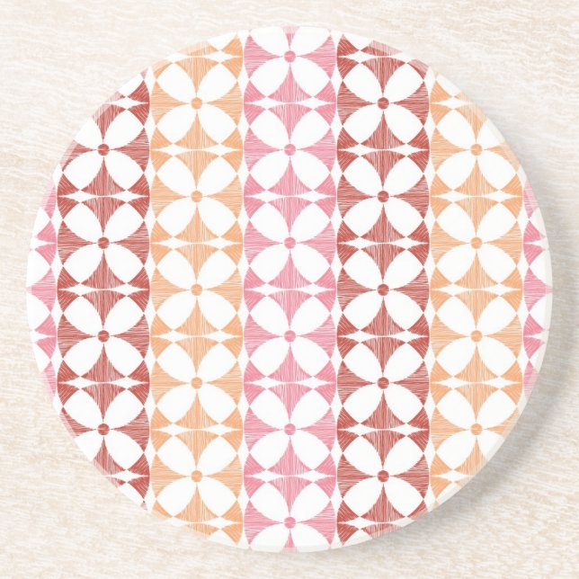 Geometric red ikat stripes pattern coaster (Front)