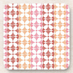 Geometric red ikat stripes pattern coaster