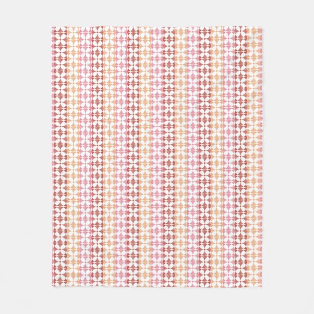 Geometric red ikat stripes pattern fleece blanket (Front)