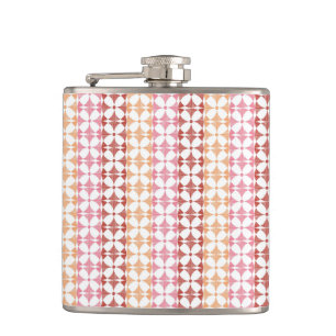 Geometric red ikat stripes pattern hip flask