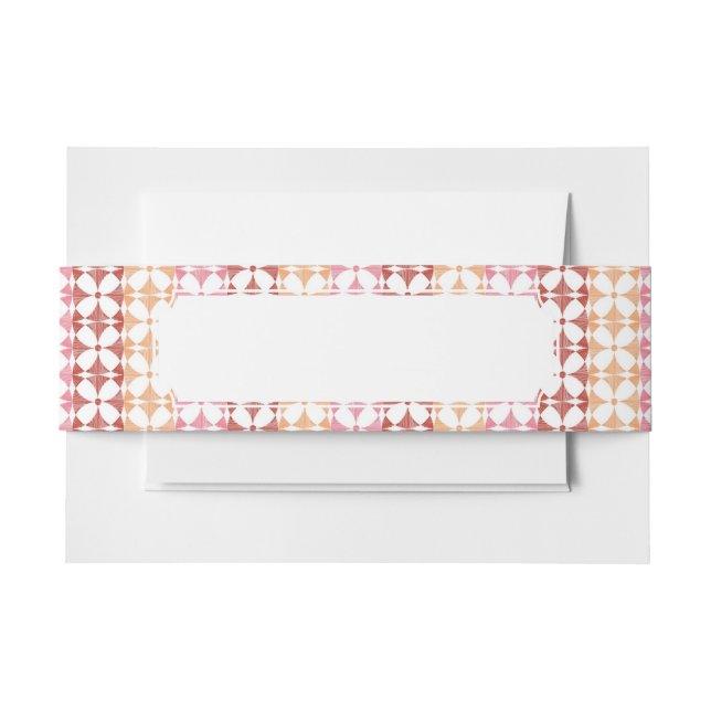 Geometric red ikat stripes pattern invitation belly band (Front Example)
