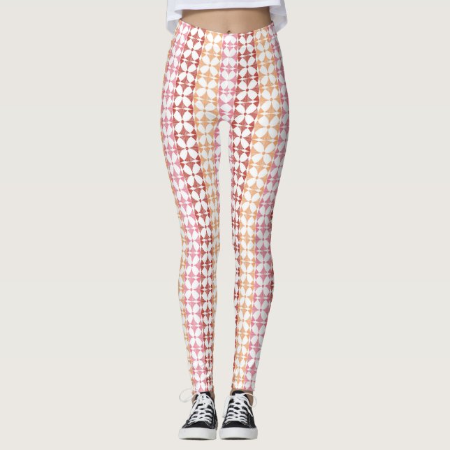 Geometric red ikat stripes pattern leggings (Front)