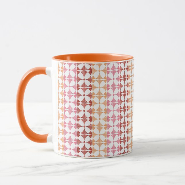 Geometric red ikat stripes pattern mug (Left)