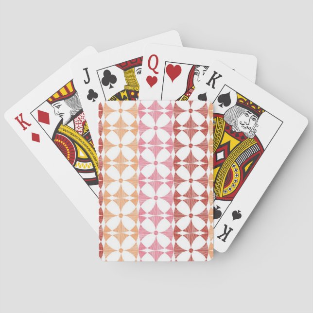 Geometric red ikat stripes pattern playing cards (Back)