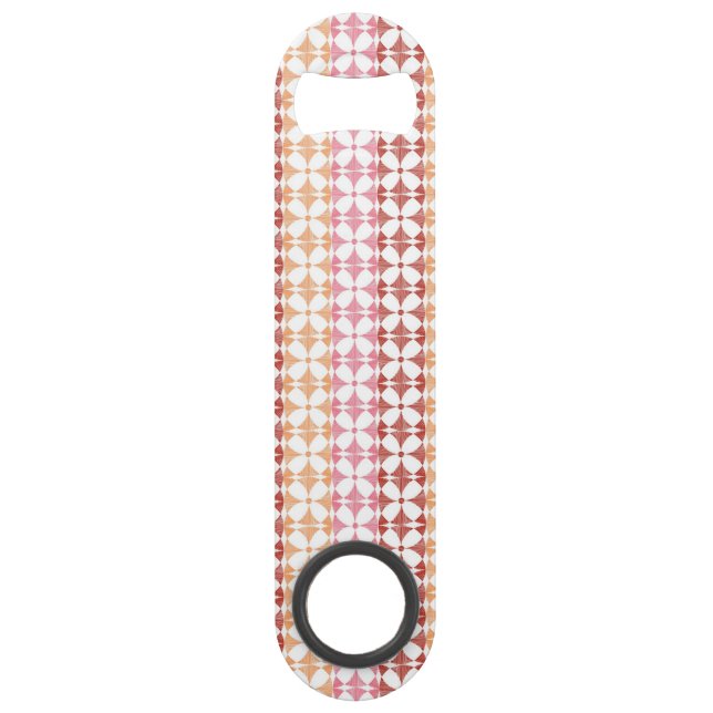 Geometric red ikat stripes pattern speed bottle opener (Front)
