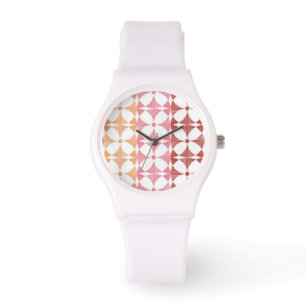 Geometric red ikat stripes pattern watch
