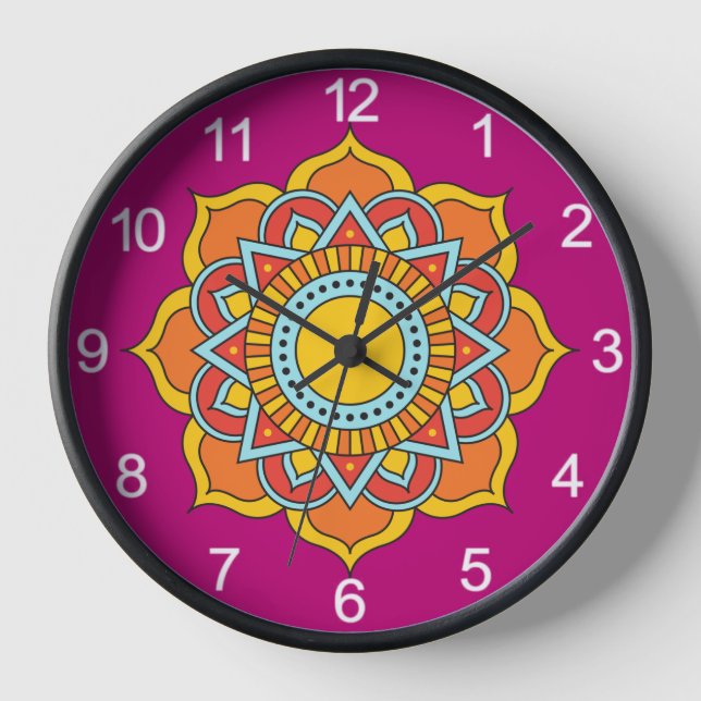 Geometric Red Mandala Flower-54567 Clock (Front)