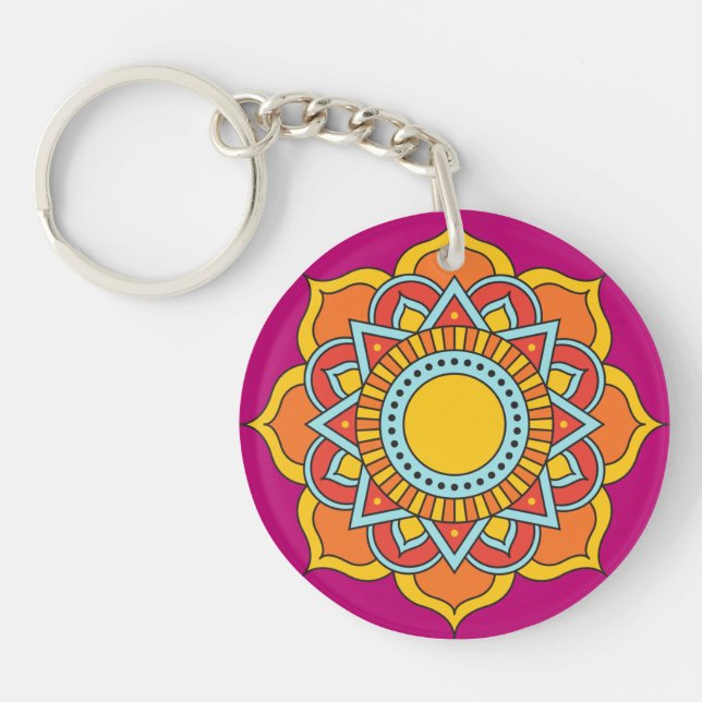Geometric Red Mandala Flower-54567 Keychain (Front)