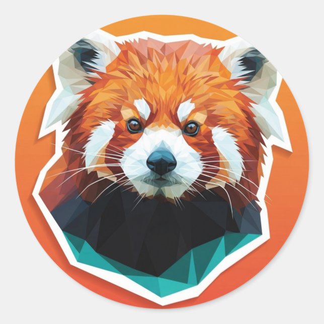 Geometric Red Panda Classic Round Sticker (Front)