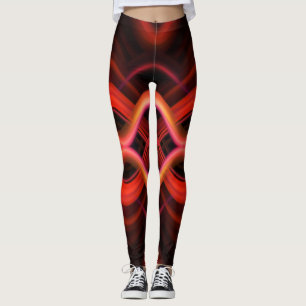 Geometric red wavy lines design. leggings