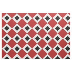 Geometric Red, White, Black Diamond Pattern Fabric