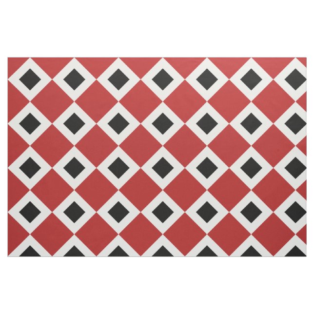 Geometric Red, White, Black Diamond Pattern Fabric (Fat Quarter)