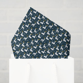 Geometric reindeer and stars navy blue tissue paper