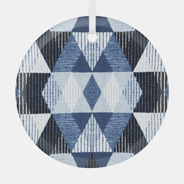 Geometric Repeat: Textured Background. Glass Ornament (Front)