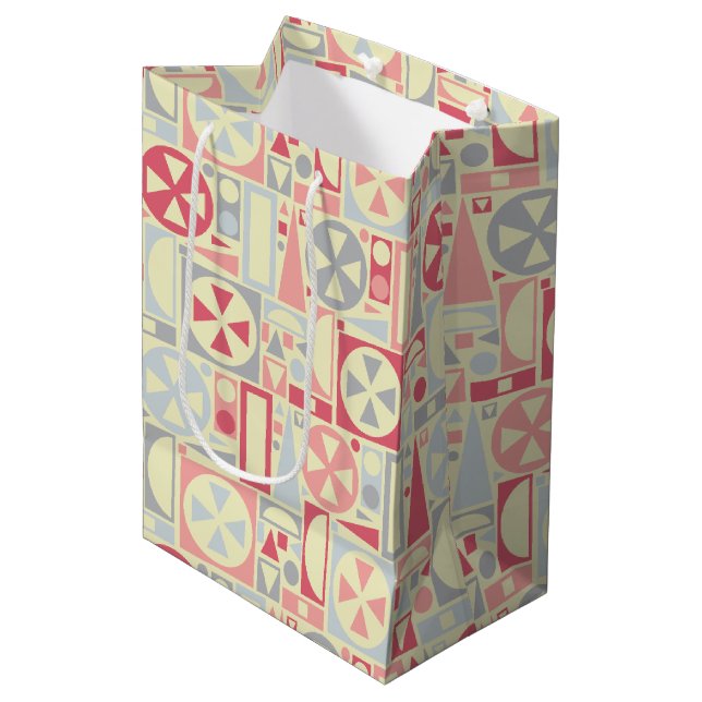 Geometric Retro 1950s Midcentury Modern Pink Medium Gift Bag (Front Angled)