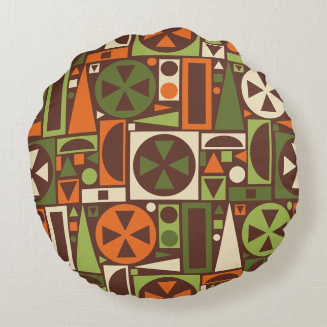 Geometric Retro 50s Mid-Century Modern Abstract Round Pillow (Back)