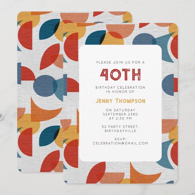 Geometric Retro Abstract Midcentury Birthday Invitation (Front/Back)