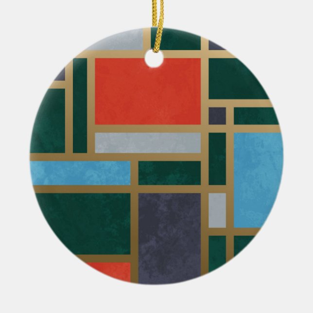 Geometric Retro Art Deco Style Mondrian Ceramic Ornament (Front)