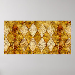 geometric retro background in golden colours poster