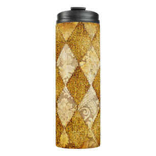 geometric retro background in golden colours thermal tumbler