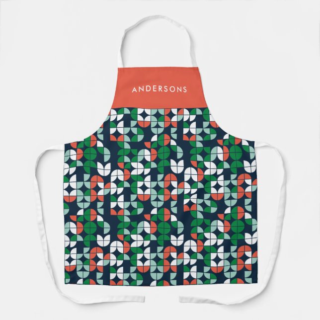 geometric retro blue red green modern Christmas Apron (Front)