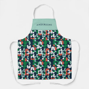 geometric retro blue red green modern Christmas Apron