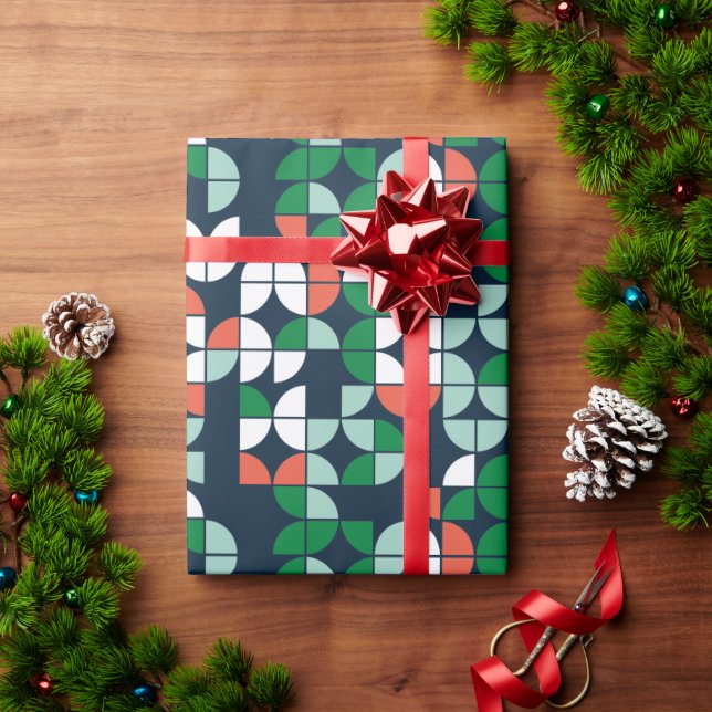 geometric retro blue red green modern Christmas Wrapping Paper (Holiday Gift)