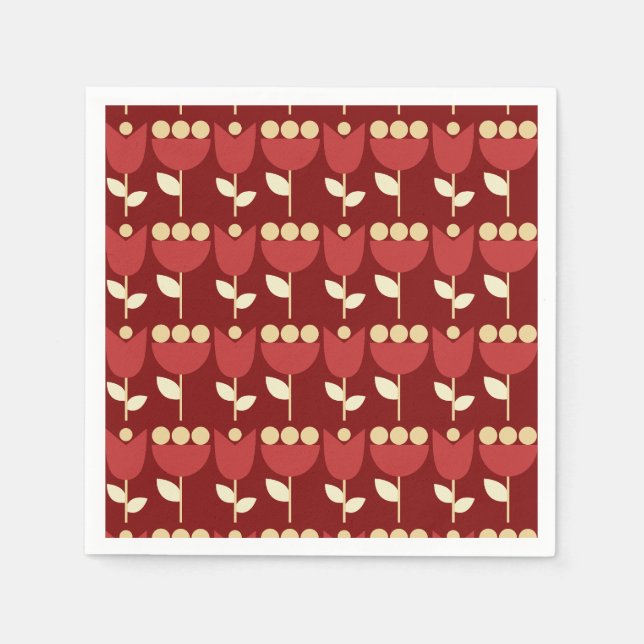 Geometric Retro Flower Bauhaus Maroon Birthday  Napkin (Front)