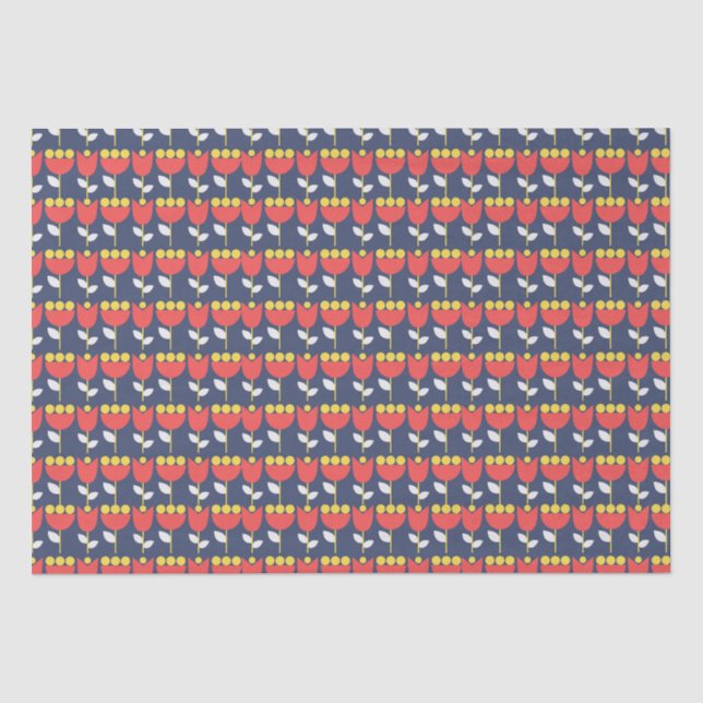 Geometric Retro Flower Bauhaus Navy Red Birthday  Tissue Paper (Front)