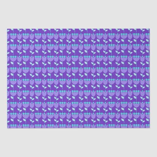 Geometric Retro Flower Bauhaus Purple Birthday  Tissue Paper (Front)