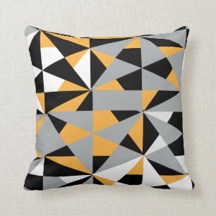 Geometric Retro Funky Mustard Yellow Black White Throw Pillow