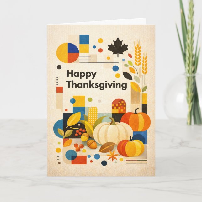 Geometric Retro Happy Thanksgiving Pumpkin Card (Front)