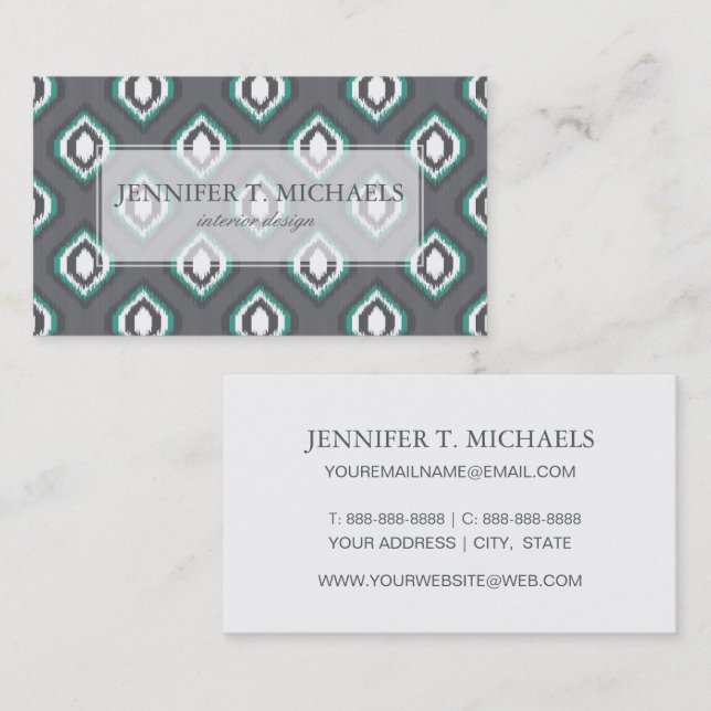Geometric retro ikat tribal pattern business card (Front/Back)