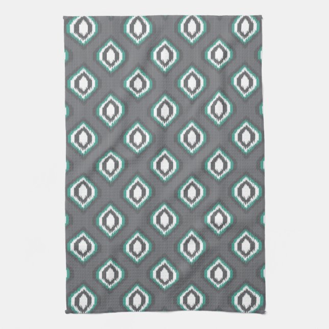 Geometric retro ikat tribal pattern kitchen towel (Vertical)