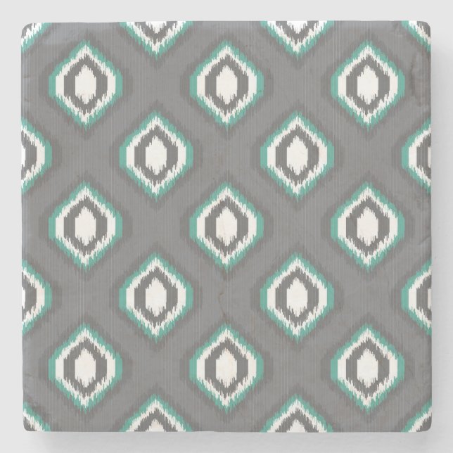 Geometric retro ikat tribal pattern stone coaster (Front)