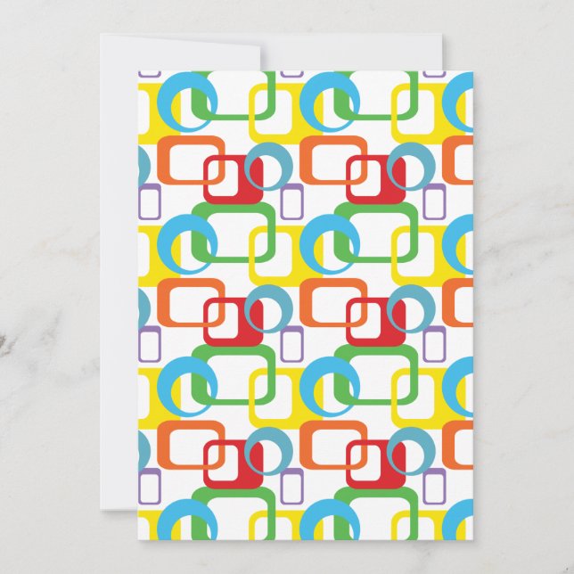 Geometric Retro Multicolored Pattern Invitation (Front)