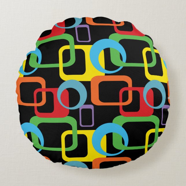 Geometric Retro Multicolored Pattern Round Pillow (Front)