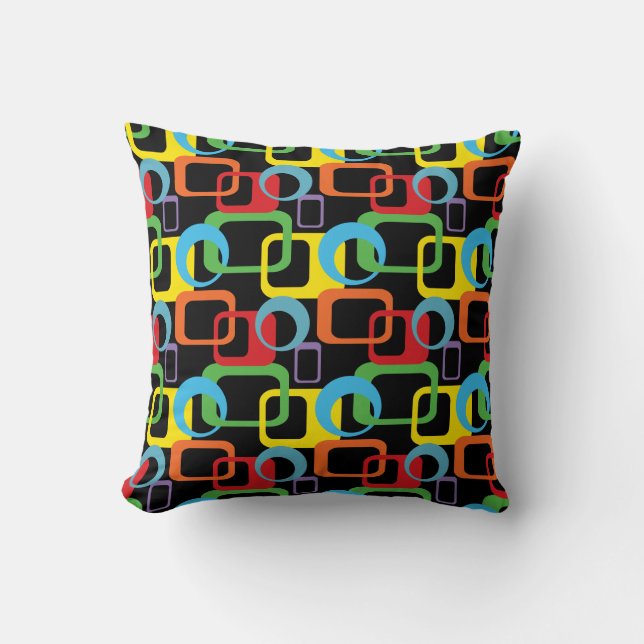 Geometric Retro Multicolored Pattern Throw Pillow (Front)