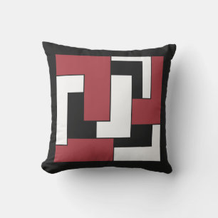 Geometric Retro Red Black White Graphic Abstract L Throw Pillow