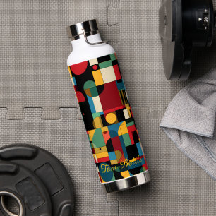 Geometric Retro Shapes - Personalized Name Water Bottle